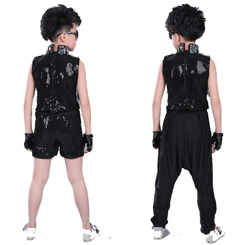 Ropa de Hip Hop para niños pequeños, trajes de actuación de baile de Jazz, ropa de escenario, disfraz de lentejuelas de tambor de baile moderno para