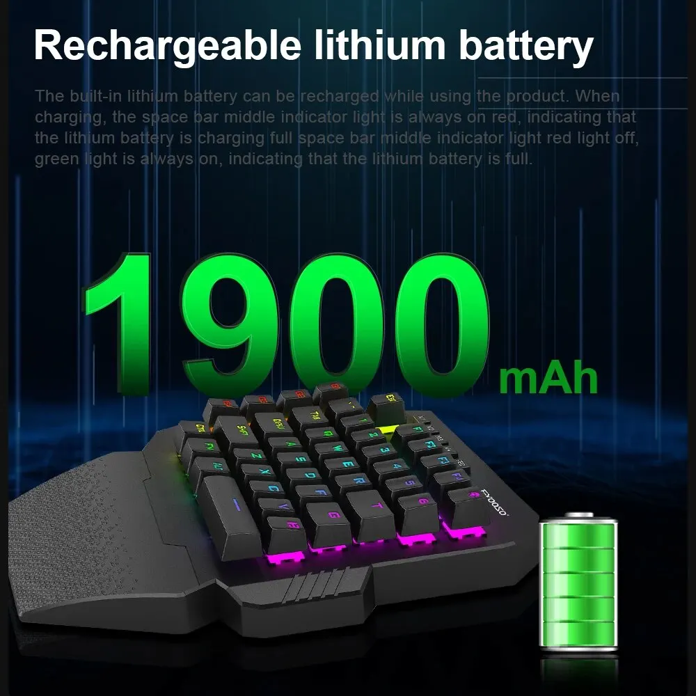 E-YOOSO K722 RGB 2.4Ghz Wireless Mini One-handed Mechanical Gaming Keyboard Blue Switch 44 Key Gamer for Computer PC Laptop