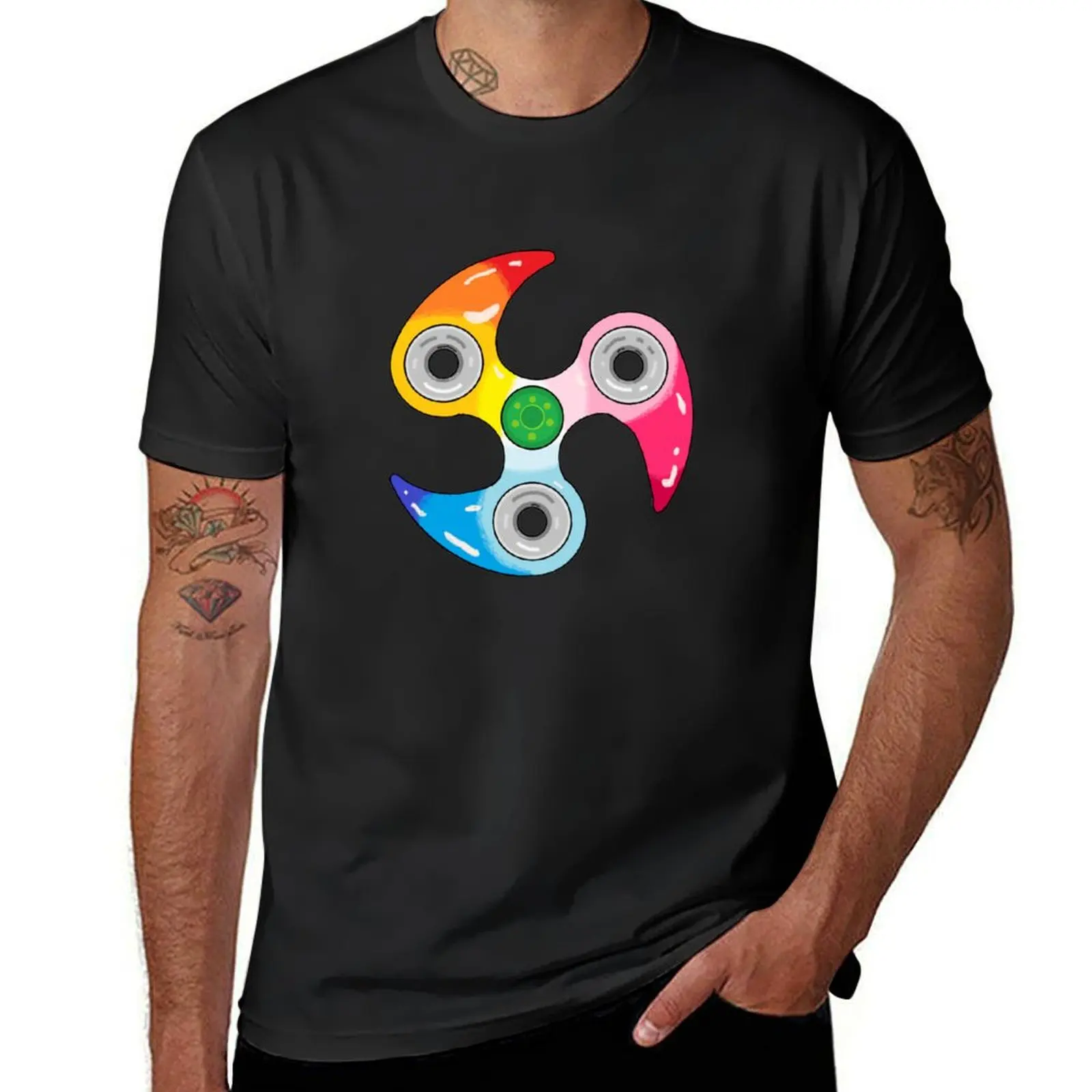 Rainbow Ninja Fidget Spinner T-Shirt Short sleeve tee Aesthetic clothing plus size tops vintage heavy weight t shirts for men