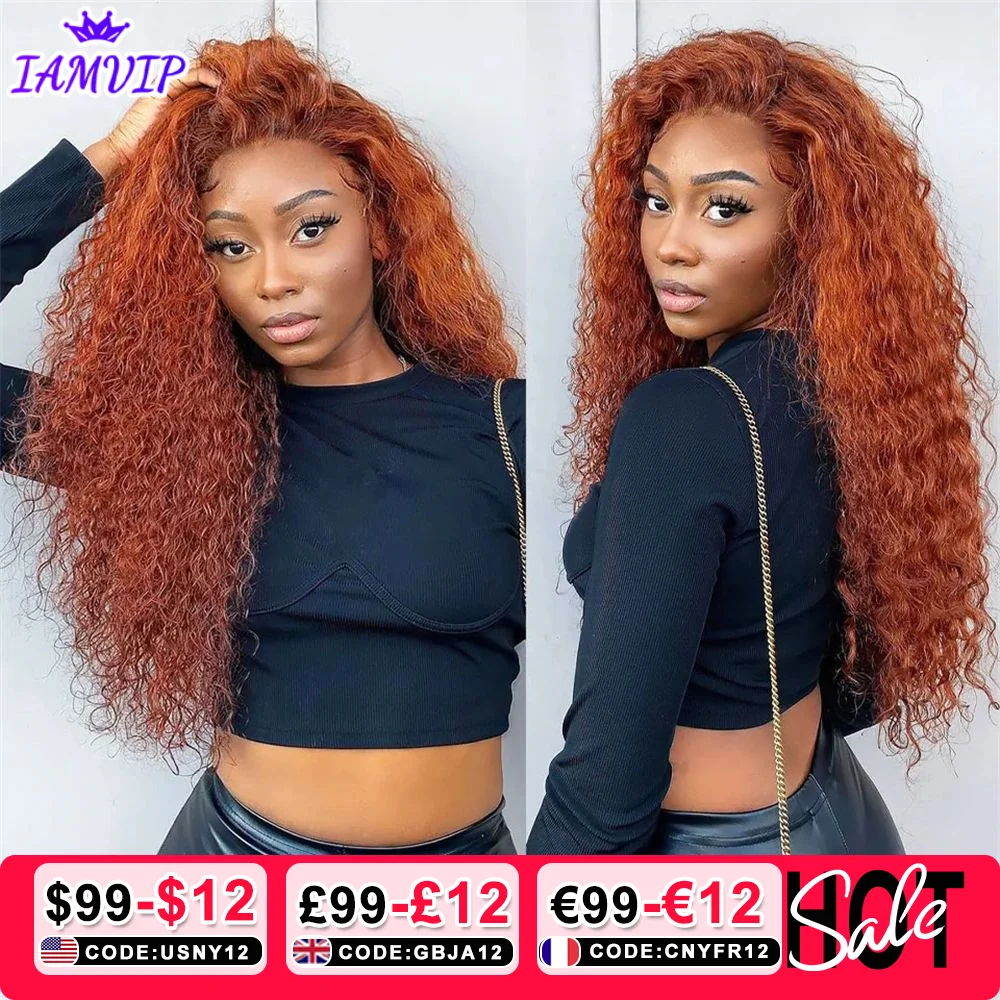 Ginger Orange Color 13x6 Full Lace Front Water Curly 100% Human Hair Wigs 13x4 Hd Transparent Deep Wave Lace Frontal Wigs