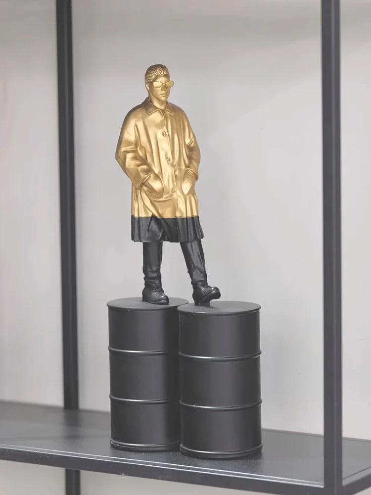 

Modern Industrial Style Oil Barrel Figure Model Figurines Office HomeDecor Metal Statue Cabinet Bookshelf Soft Decor Accessories