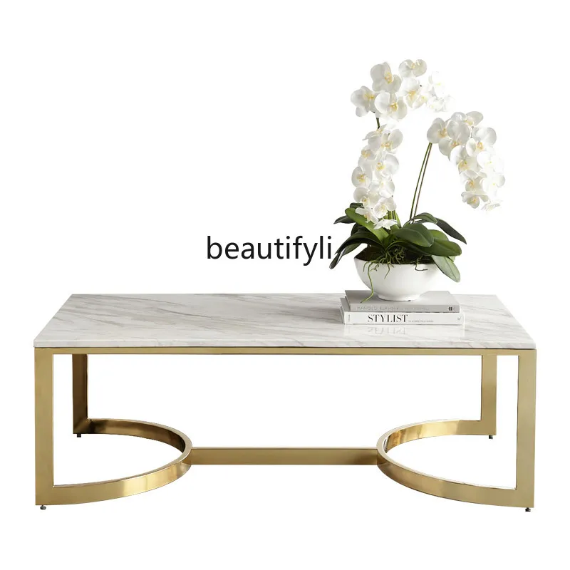 Affordable Luxury Style Nordic Simple Stainless Steel Post-Modern Coffee Table Marble Jazz White Table Small Apartment Hotel