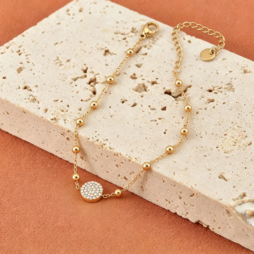 JeeMango Runde CZ-Anhänger-Halskette, Armband für Damen, weißer Zirkonia, Edelstahl, schlichter Luxus-Hochzeitsschmuck B26031 – Detail 2