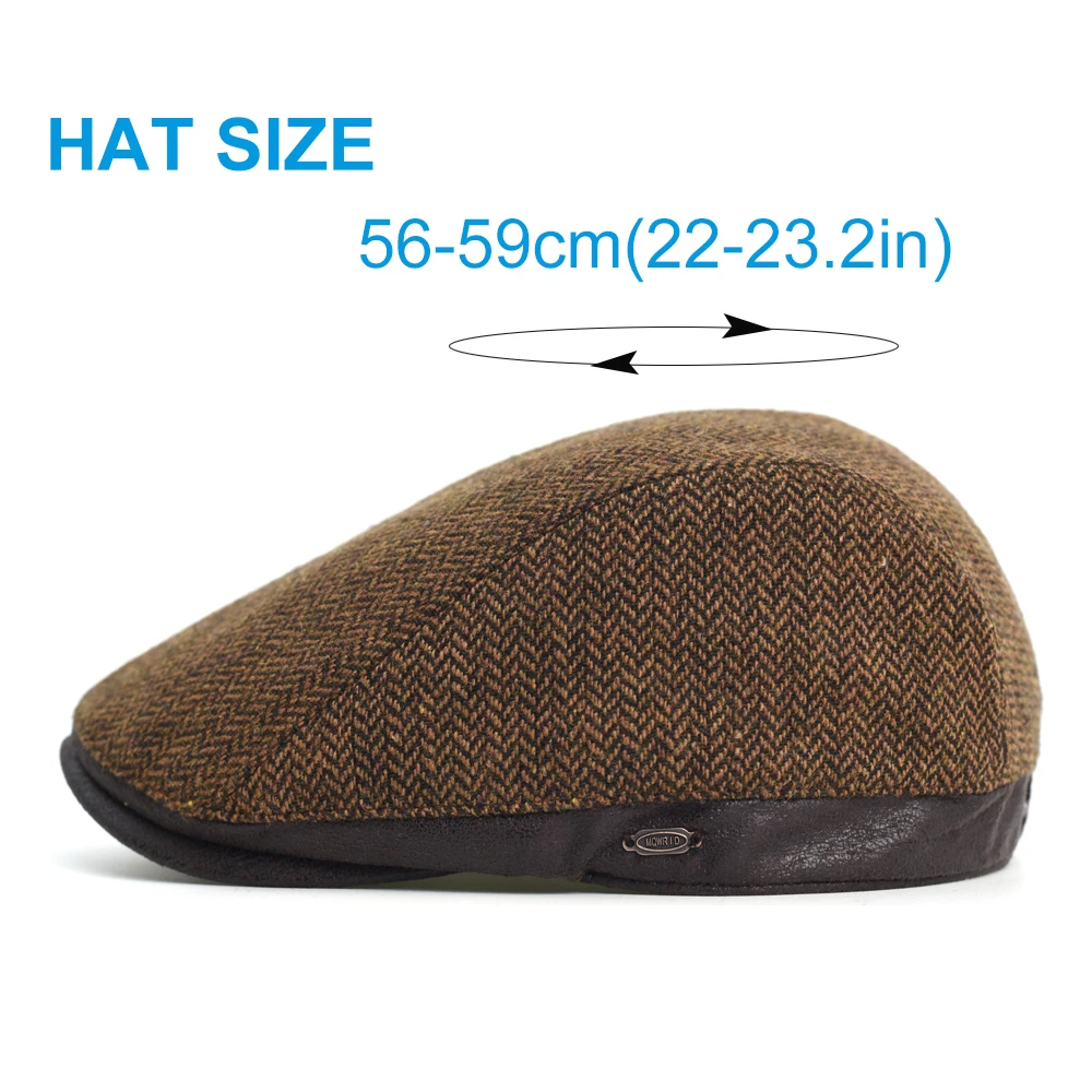 Winter Autumn Newsboy Cap Men Thick Warm Vintage Herringbone Casual Stripe Berets Gatsby Flat Hat Peaked Cap Adjustable