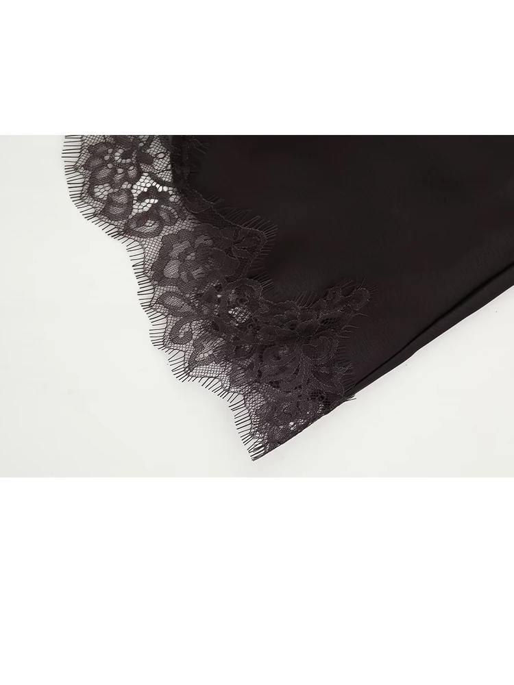 HH Vintage printemps femmes Sexy marron dentelle Satin évider robe élégante femme col rond manches courtes Patchwork fête Club robe