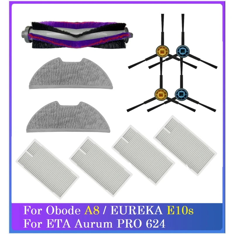 

11PCS For Obode A8 / EUREKA E10s / ETA Aurum PRO 624 Robot Vacuum Accessories Replacement Main Side Brush Filter Mop Pad