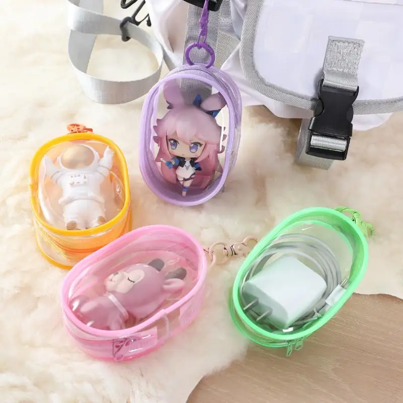 1PC Portable Clear Figure Display Keyring Bag Waterproof PVC Oval Hanging Blind Box Storage Bags Keychain Organizer Case view 3