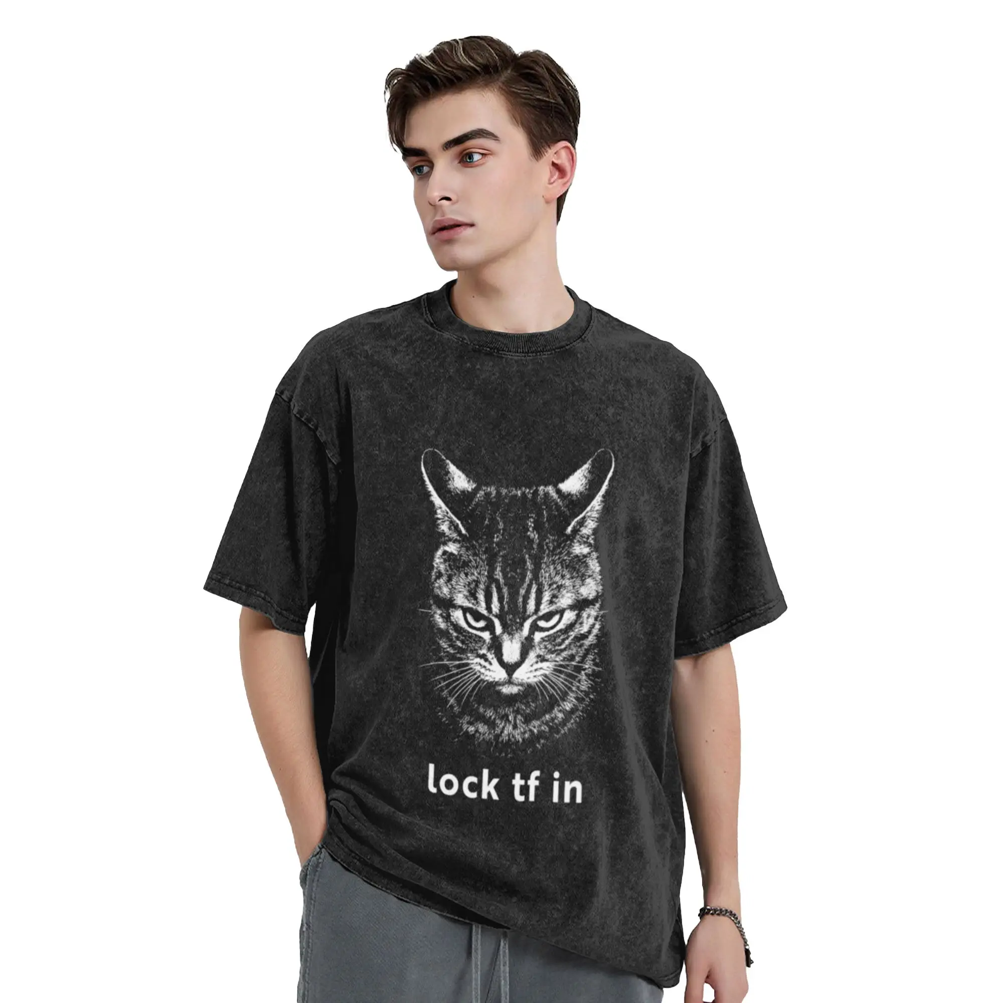 Lock TF In Cat Meme Classic Chic A T-Shirt Oversized Short Sleeve Men's Women's Cotton Tees Tops
