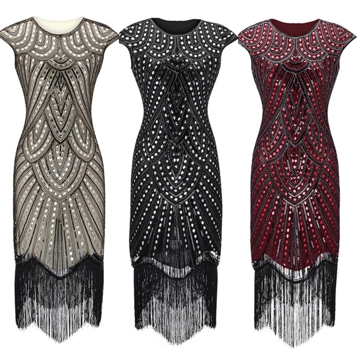 Retro Sequin Dress 1920 Gatsby Ball Dress Cocktail Party Wedding Party Tassel Bead Retro Small Dress