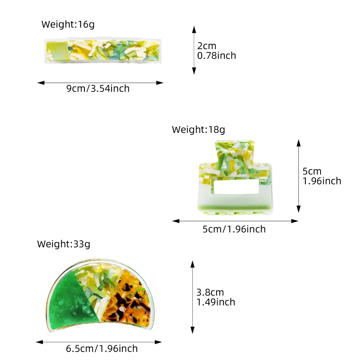 Luxury Korean Color Matching Acetate Stylish Simple Green Shark Clip Hair Accessory