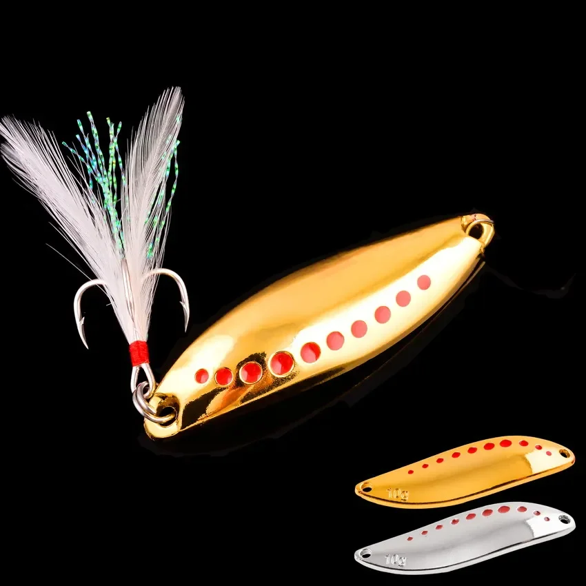 1Pcs Metal Spinner Spoon Fishing Lures 2.5g-30g Gold Silver Artificial Bait With Feather Treble Hook Trout Pike Bass Tackle