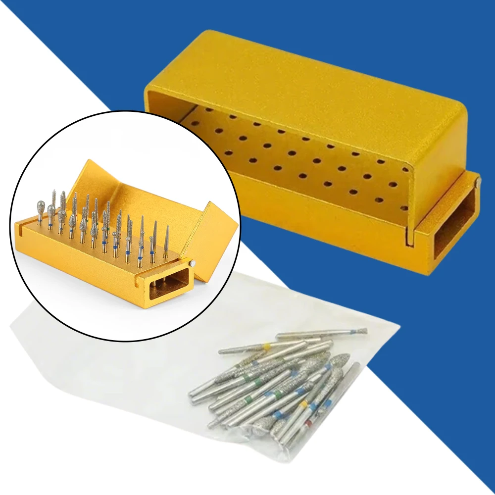 

30Pcs Dental High-Speed Burs for Teeth Polishing with Aluminum Disinfection Holder – Professional Dental Tools Kit
