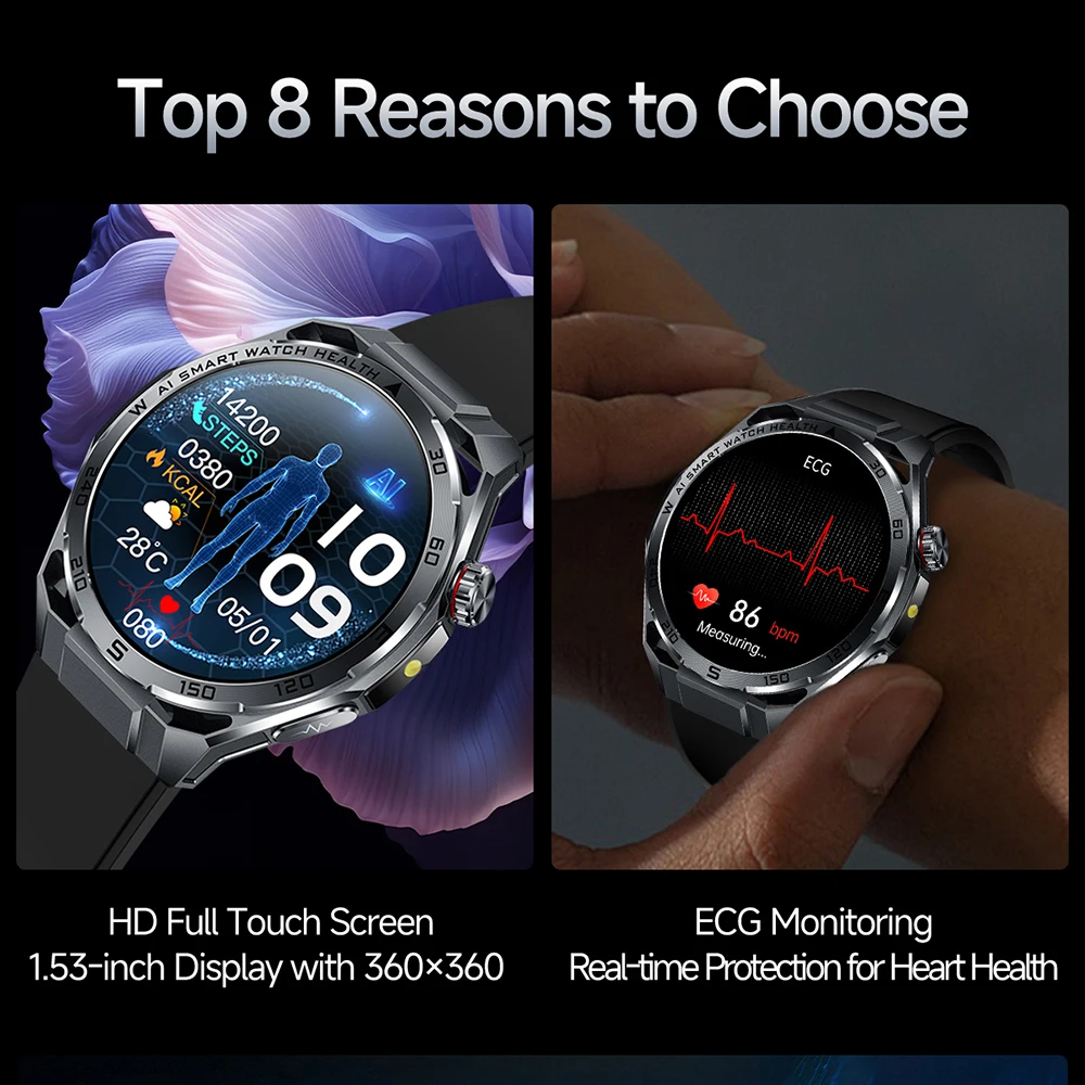 AI ECG Micro Physical Examination Health Smart Watch Uric Acid Blood Lipids Blood Pressure BT Call Waterproof Smartwatches Men