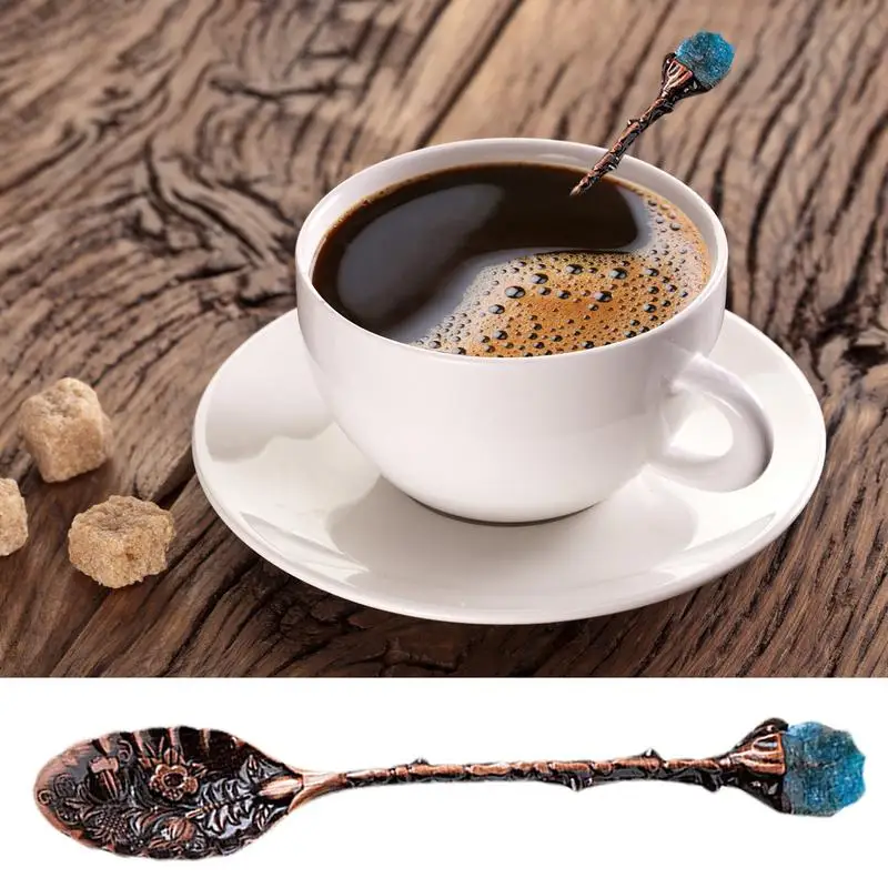 Natural Crystal Raw Stone Spoon, Retro Carved Mixing Spoon, Dessert Spoon Gap Accessories, Crystal Crafts  For Cafe Table