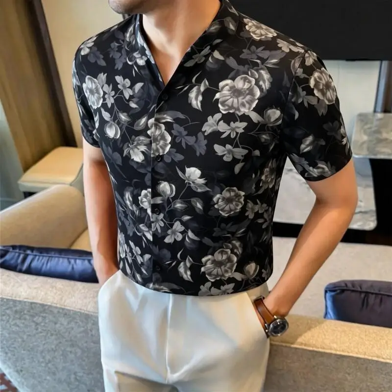 Men Floral Printed Shirt Summer Men Short Sleeve Casual Loose Tops Summer Lightweight Breathable Elegant Streetwear Daily Outfit