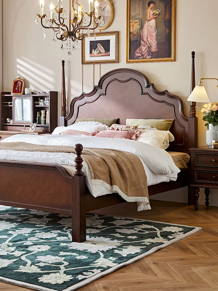 NEW Retro solid wood bed with high sense retro big bed double bed bedroom furniture