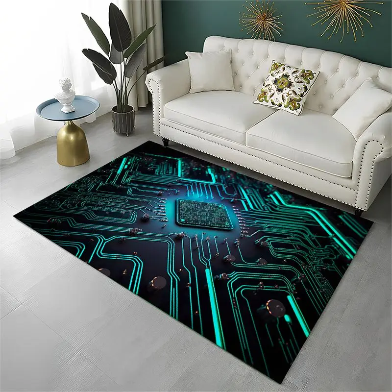 Retro Circuit Board Chip PCB Large Area Rug Non-slip Durable Carpet for Bedroom Living Room Sofa Doormat Home Decor Floor Mat