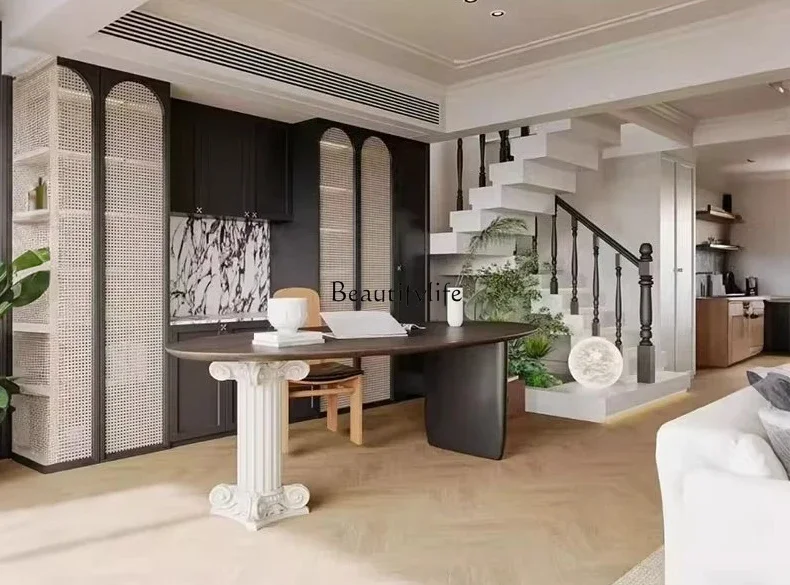 

ls 18American-style Solid Wood Dining Table Oval Computer Negotiation Table High-end Designer French Vintage Style