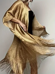 Sexy Fashion Banquet Sunscreen Shawl Gold Silver Shiny Scarves For Women Lace Tassel Party Evening Dress Scarf