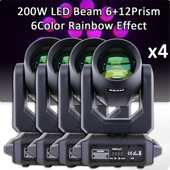 4 Stks/partij Led Beam Spot 200W Moving Head Light Gobo/6 + 12 Prisma Met Dmx 512 Controller Voor Projector Dj Disco Podiumverlichting