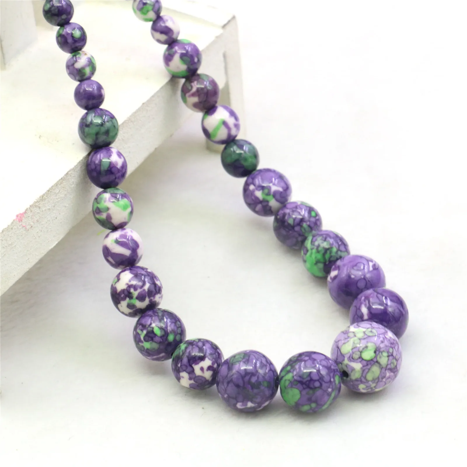 6-14mm Round Purple Green Multicolor Rainbow Necklace Natural Stone Women Neckwear Hand Made DIY Fashion Jewelry Making Design