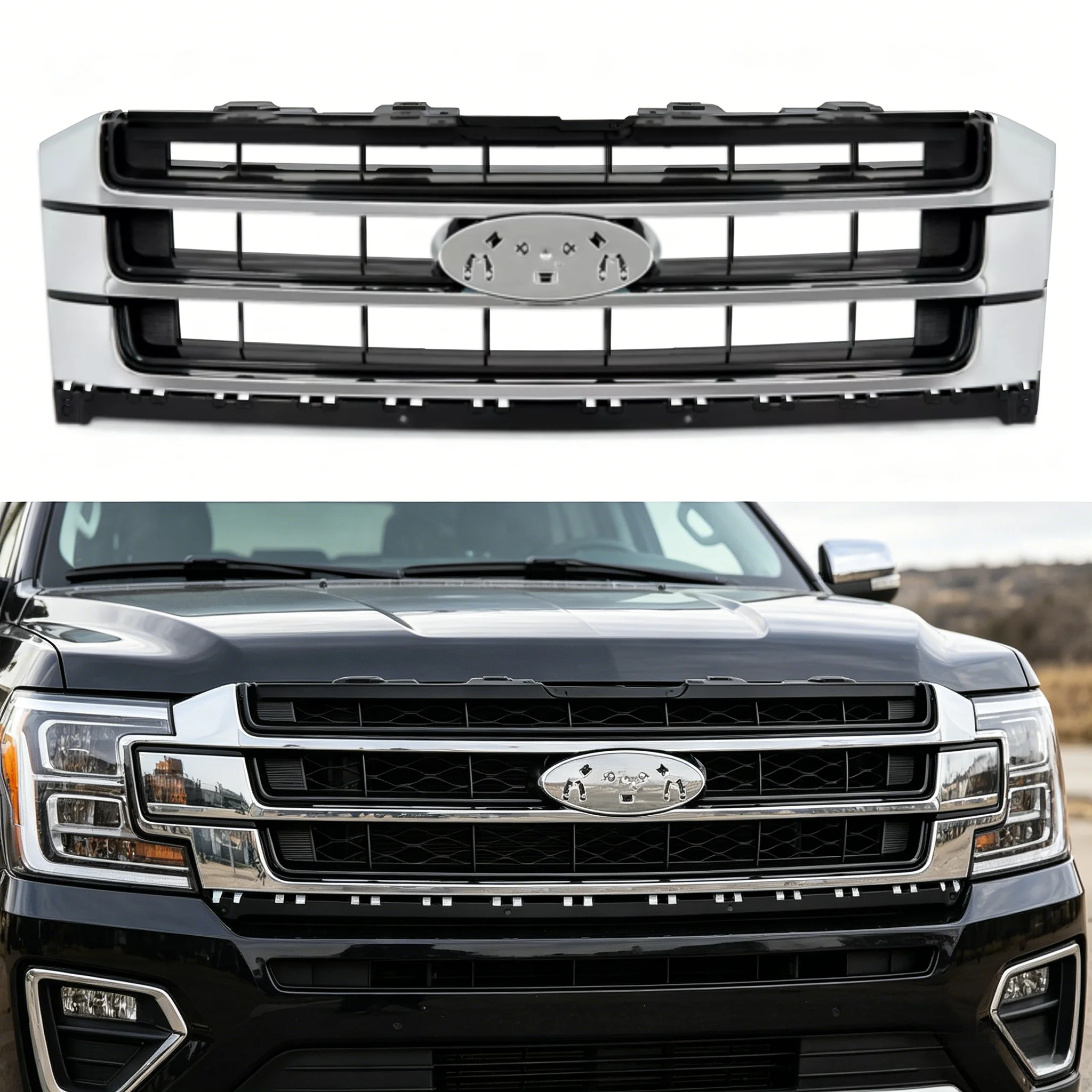 Grelha Frontal para Ford Expedition 2015-2017, Grelha Esportiva em ABS Preto, Substituição Direta, Peças Automotivas OE FL1Z-8200-AA