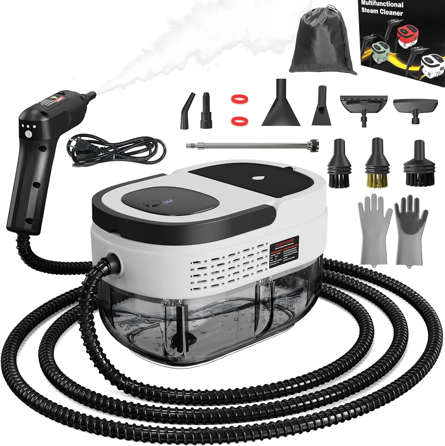 

Handheld Steam Cleaner 2500W, 3 Heat Levels, 1600ml Tank for Home & Car Detailing