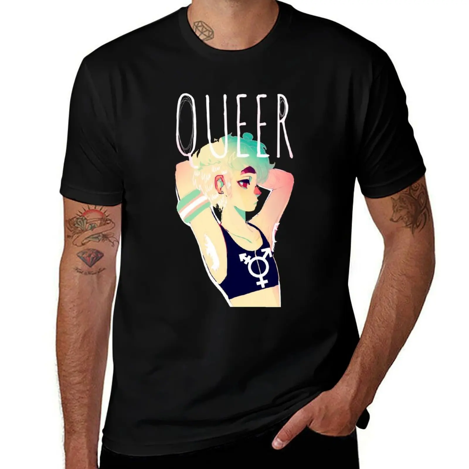

Queer T-Shirt black cotton t-shirt plain for man package anime t shirts oversize T-Shirt