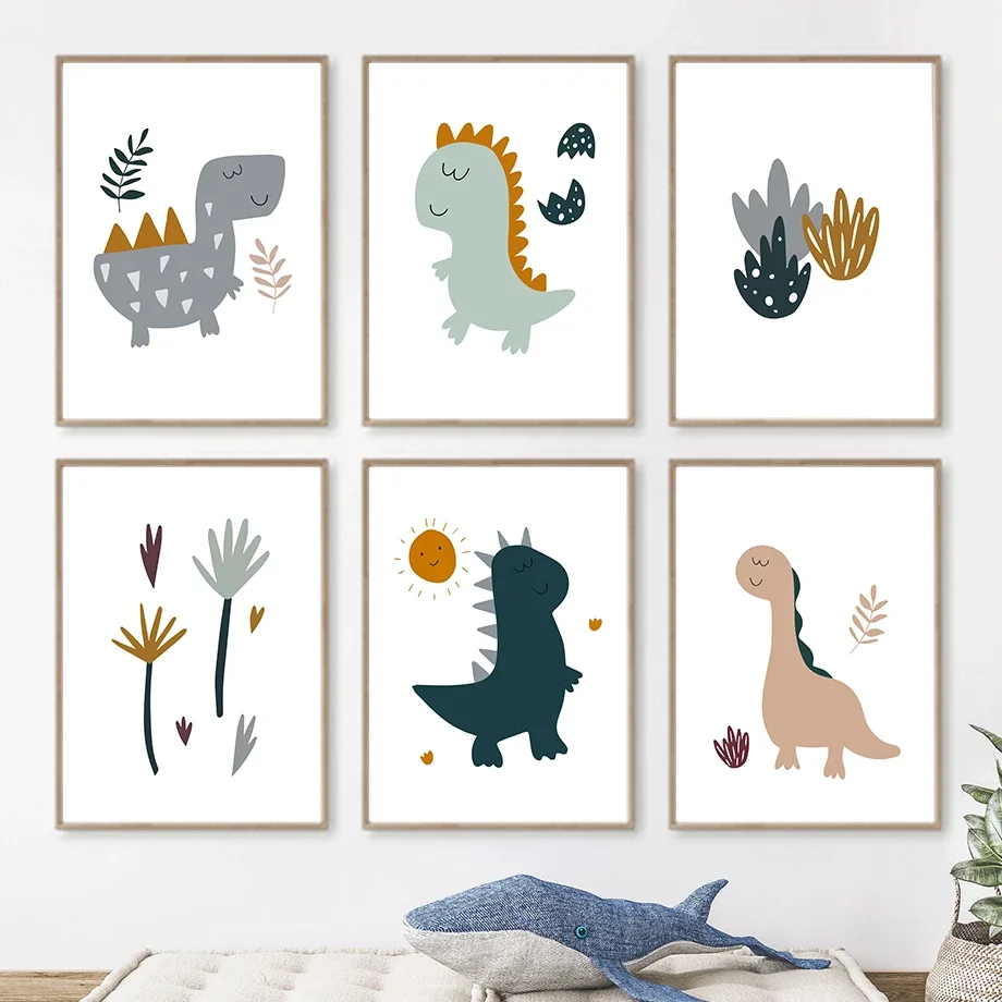 

Alphabet Space Dinosaur Flower Plant Wall Art Canvas Painting Nordic Posters And Prints Cartoon Wall Pictures Kids Room Decor