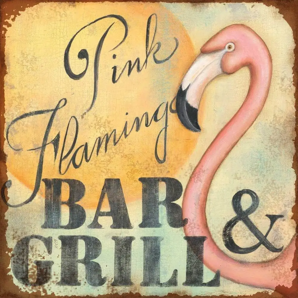 Tin Sign Wall Decor Metal Signs Novelty Pink Flamingo Bar & Grill Retro Vintage Signsative Country Home Gift 12x12 Inches