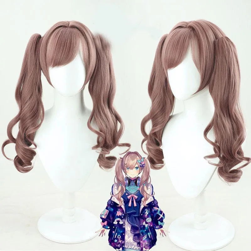 Game VTuber Suzuhara Lulu Cosplay Wig Ponytails outuber Pinkish Brown Long Straight Curly Heat Resistant Hair Hololive Girl