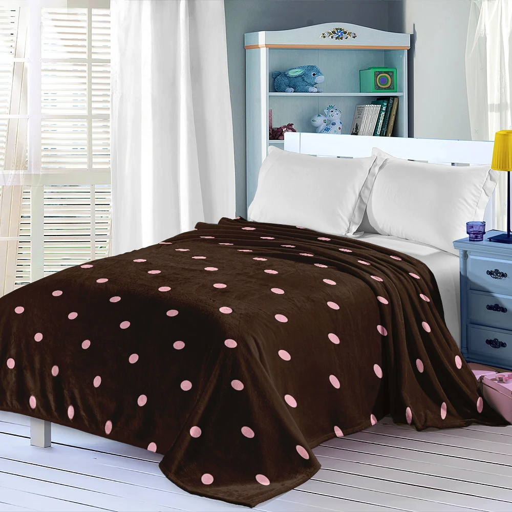 Brown Pink Small Dots Flannel Blanket Warm Soft Halloween Christmas Decorative Couch Warm Cozy All-Season Gift