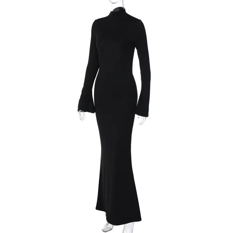 Sexy Women Maxi Bodycon Dress Long Sleeve Sheath Dresses Elegant Party Evening Club Wrap Black Winter Dress Fashion Outfits