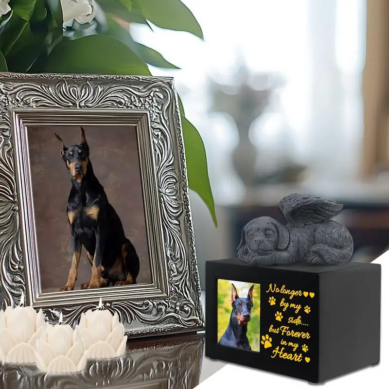 

Dog Urn Wooden Pet Cremation Urn With Dog Angel Paw Print Pattern With Photo Frame Pets Funerary Caskets For Loss Pets Dogs Cats