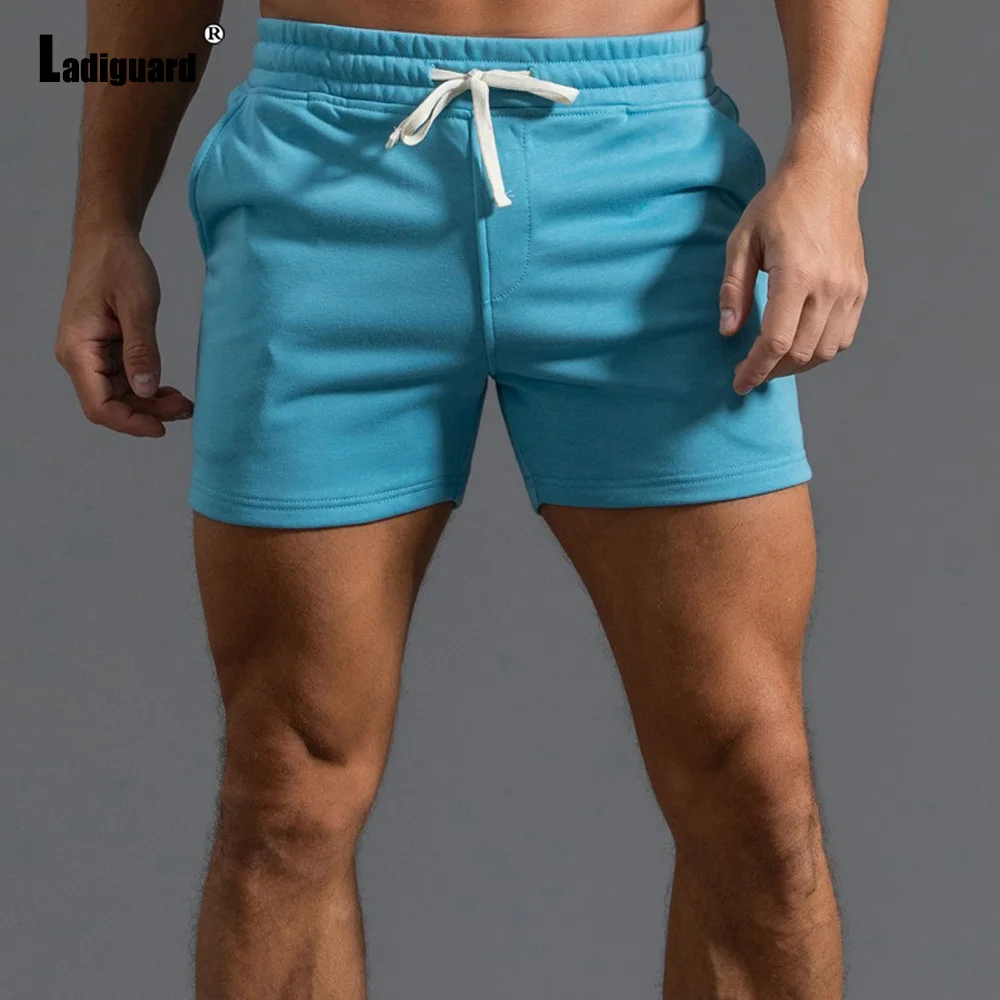 Ladiguard Plus Size 3xl Men Leisure Shorts 2022 Summer New Sexy Lace-up Skinny Shorts Blue Gray Male Casual Beach Short Pants