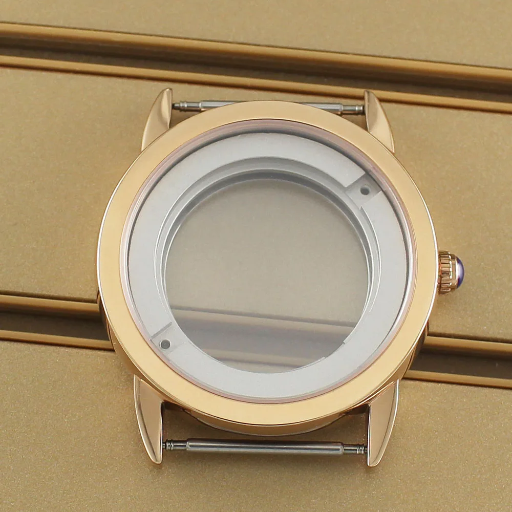 

42mm Rose Gold Fashion Watch Case Stainless Steel Transparent Back Waterproof For ETA 2824 PT5000 Movement 32.5mm-34mm Dial Part