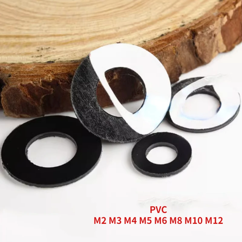 Hard Plastic PVC Black Washer Single-sided Adhesive Round Flat Pad Insulating Ring Spacer Flat Washer M2 M3 M4 M5 M6 M8 M10 M12