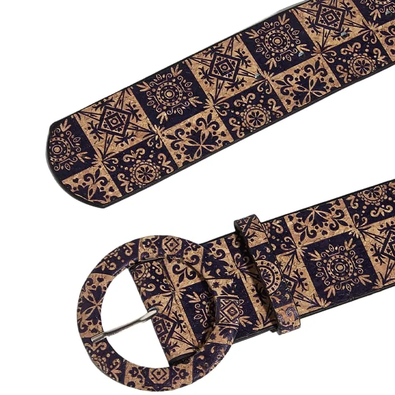 Goth Retro Boho Style Women's Belt Geometric Pattern Design Pin Buckle Pu Girdle Dress Jeans Accessories Width 4.8cm Waistband