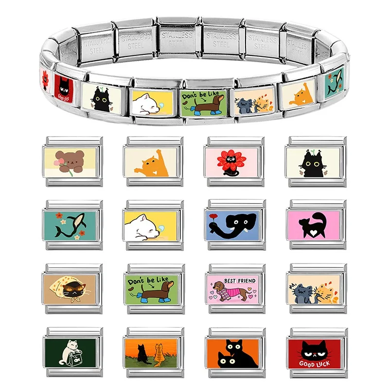 2026 Women's Funny Cat Bite Tail Elephant Dog Animals Italian Charm Link Fit 9mm Stainless Steel Module Bracelet Making Jewelrys image 2