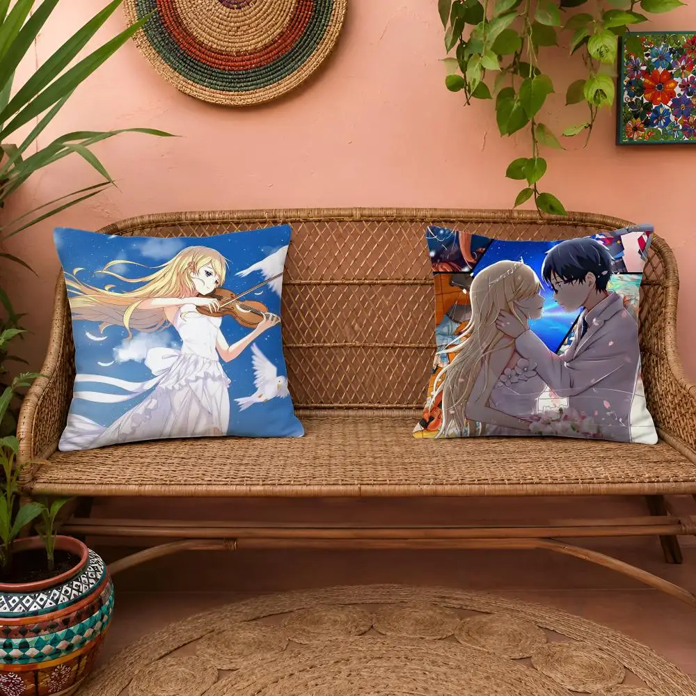 Your Lie In April Cushion Cover 1pc Square Pillow Cover Soft Plush Fabric Removable Washable Sofa Chair Bed Decoration
