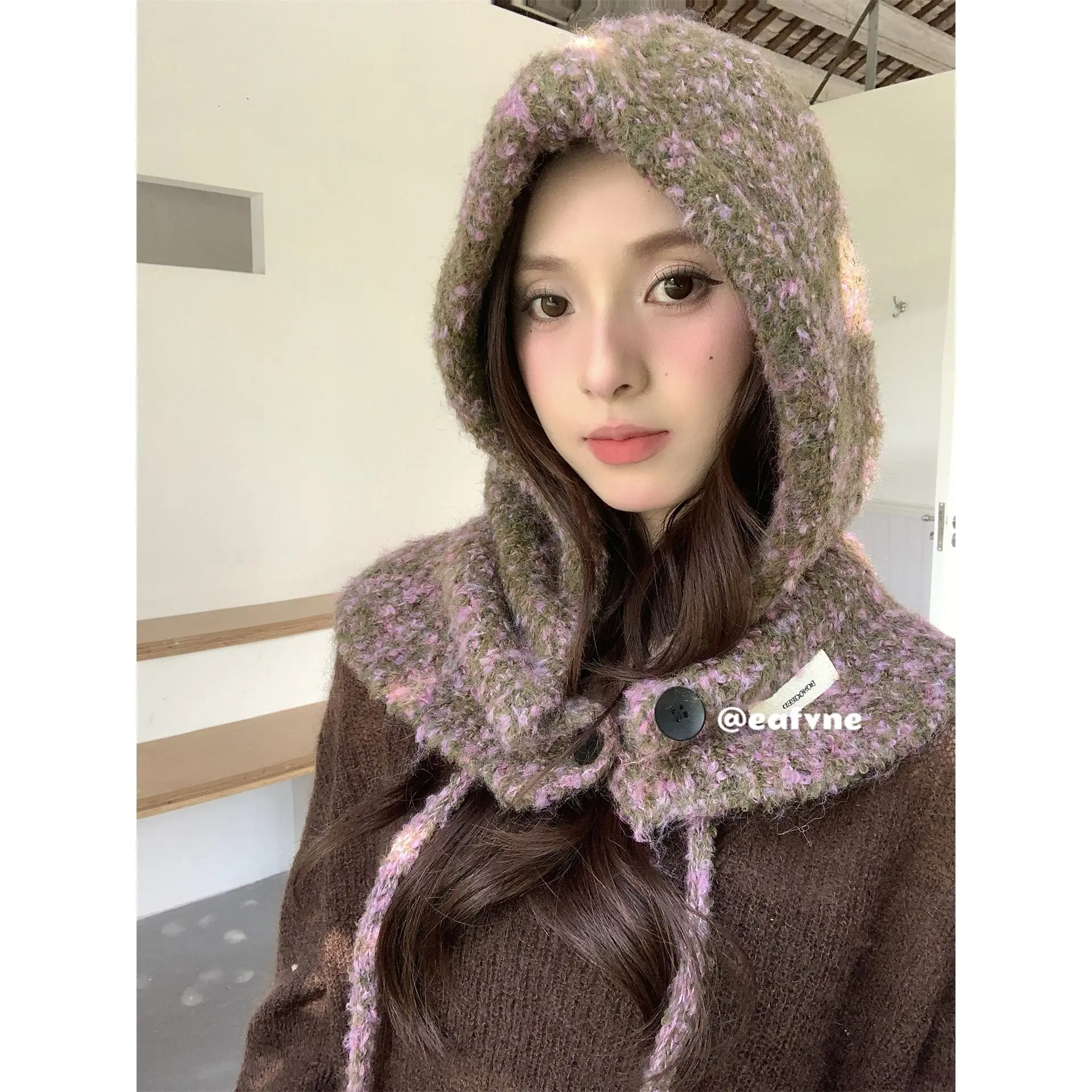 Korean Snowflake Color Dot Balaclava Hat Women Autumn Winter Warm Atmosphere Lace-up Knitted Hat Neck Protector Wool Bomber Hat