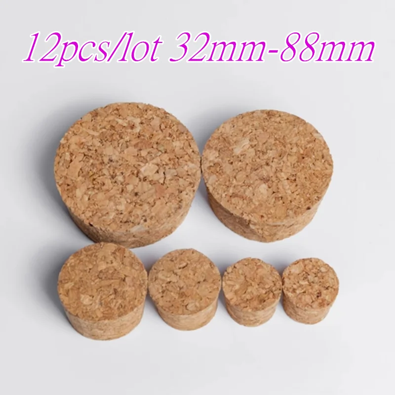 12pcs/lot Lab Big Size Top DIA 32mm To 88mm Wood Cork Cap Thermos Bottle Stopper Essential Oil Pudding Glass Bottle Lid