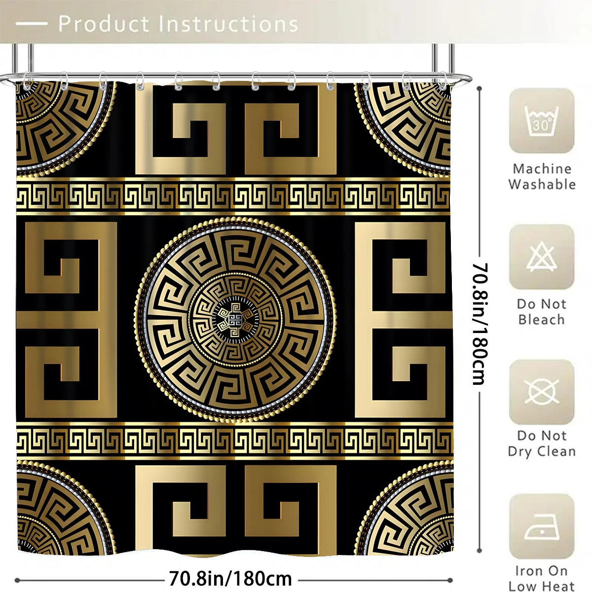 1/4 Piece Shower Curtain Set, Waterproof Bathroom Partition Curtain with Hooks, Anti-Slip Bath Rug, U Shape Mat, Toilet Seat Cov