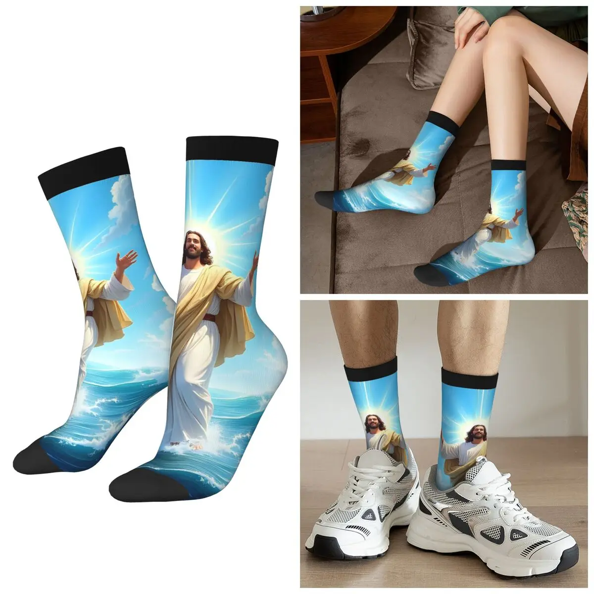 

Всесезонные носки для возрождения Христа Иисуса, спортивные носки в стиле Харадзюку, забавные чулки для мужчин и женщин, подарки