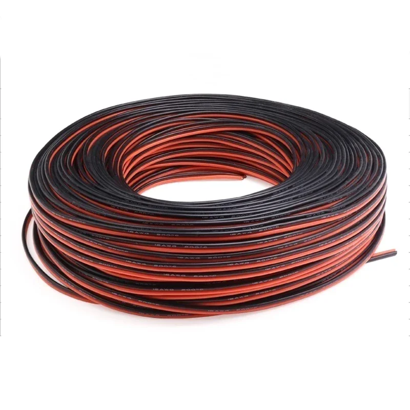 1/2/5M Copper Wire Silicone Rubber Cable Soft 30 28 26 24 22 20 18 16 14 12 10 8 AWG 2Pins Flexible DIY LED Connector Black Red