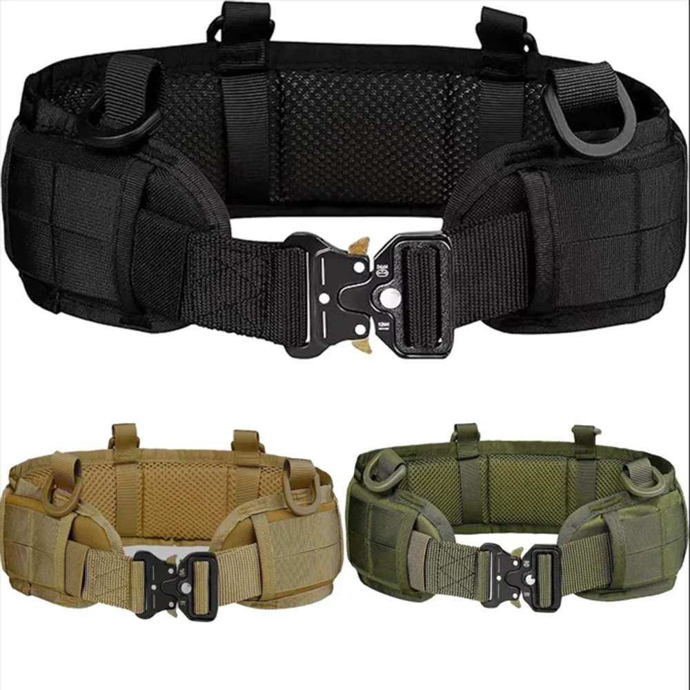 MOLLE Tactical Waist Battle Belt with Side Pouches, Quick Release Buckle Adjustable Padded Utility Belt for Outdoor Hunting Airs