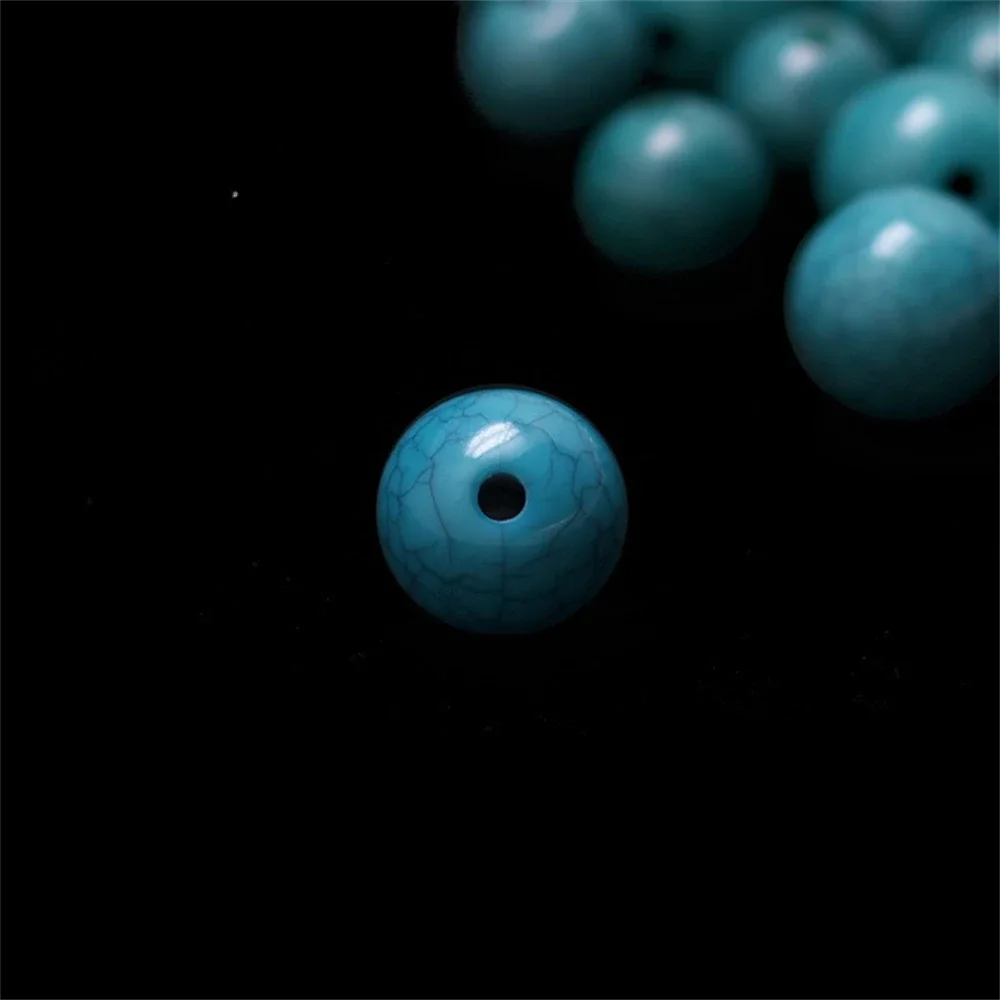 Charm Imitation Amber 6-14mm Resin Blue Turquoise Round Loose Beads for Jewelry Making DIY Bracelets Necklace Cracks Starry Moon