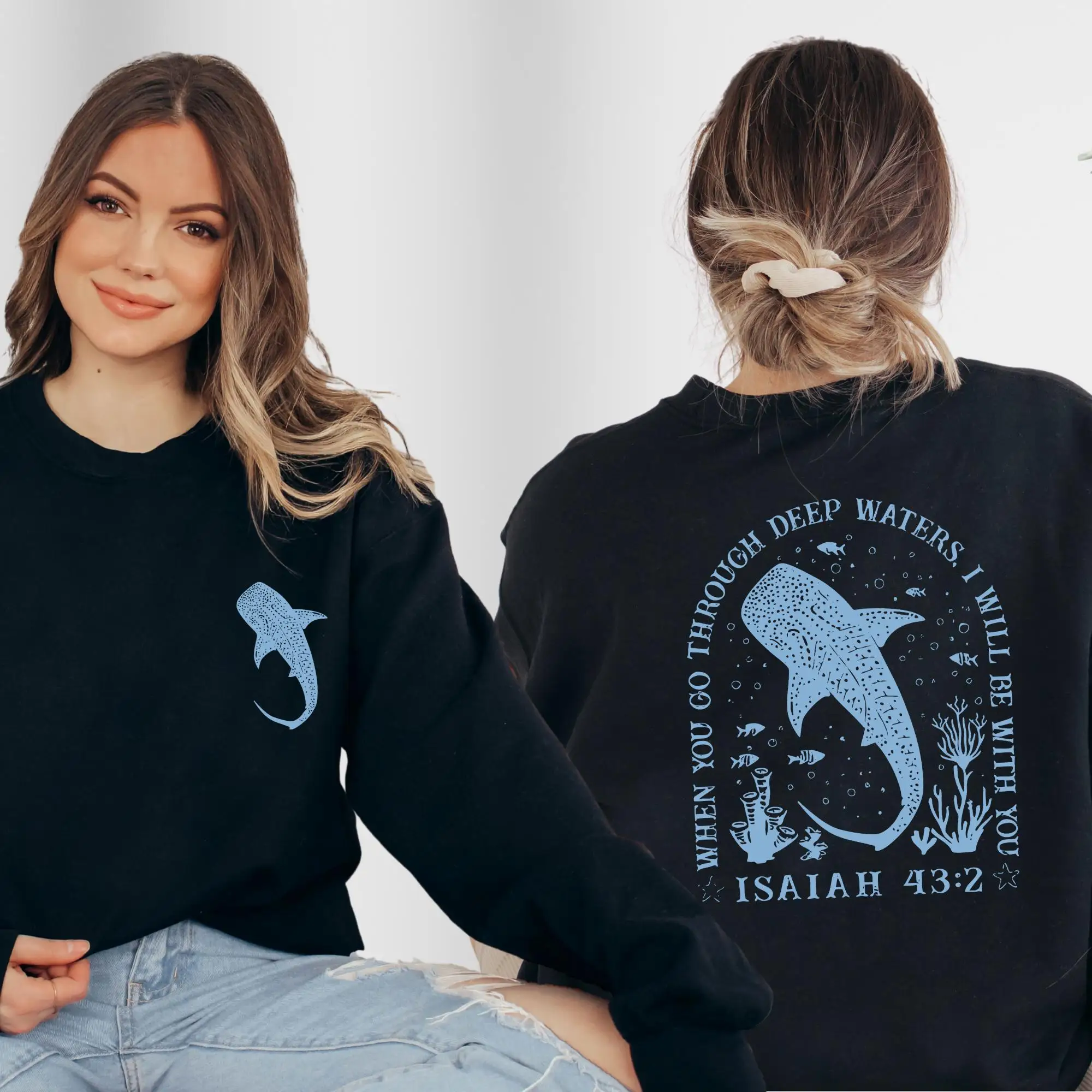 Christian Whale Shark Sweatshirt, Bible Verse Sweatshirt, Ocean Faith Sweater, Jesus Shark Gift, Coastal God Sweatshirt