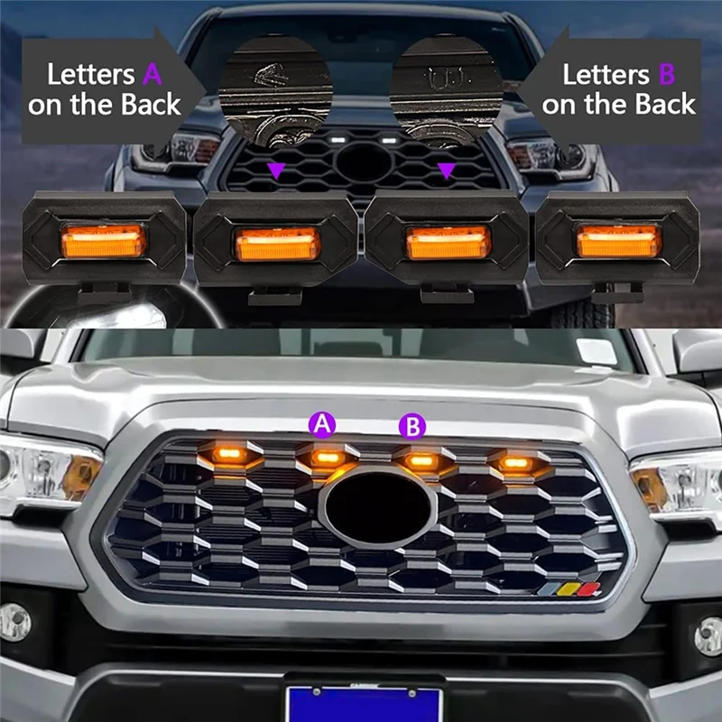 Excellent-1Set LED Front Grill Lights For Toyota Tacoma Raptor TRD Off Road Sport 2020 2021 External Grill Lamp Yellow Light Par