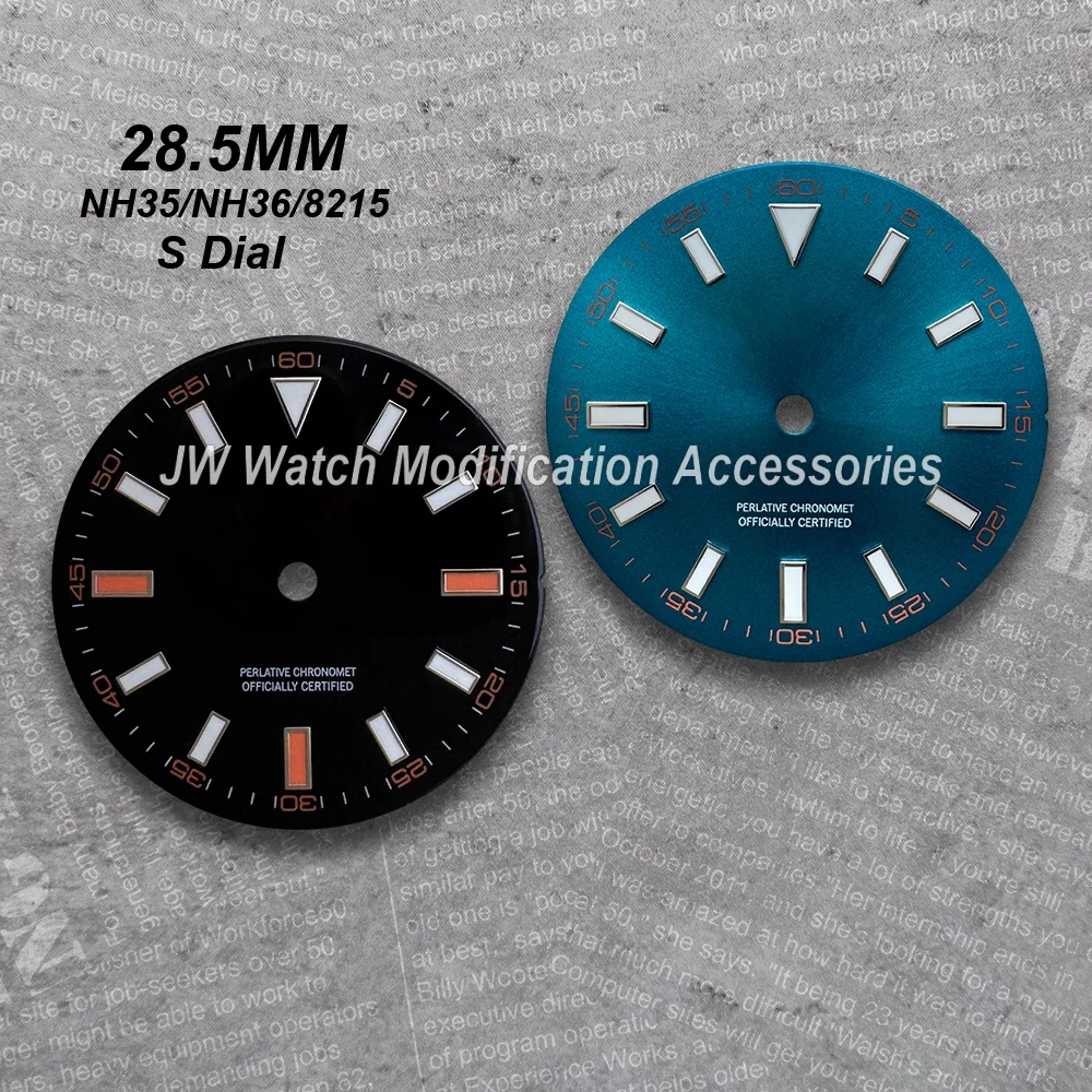 

28.5 mm S Logo Dial Suitable For NH35/NH36/8215 Movement Ice Blue Luminous Sunburst/Matte Quality Watch Modification Accessories